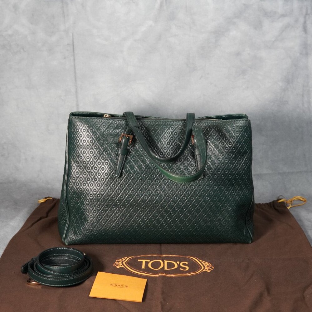 Tod’s Green Soft Leather 2-Way Shoulder Bag Handbag with Strap - Picture 2 of 15